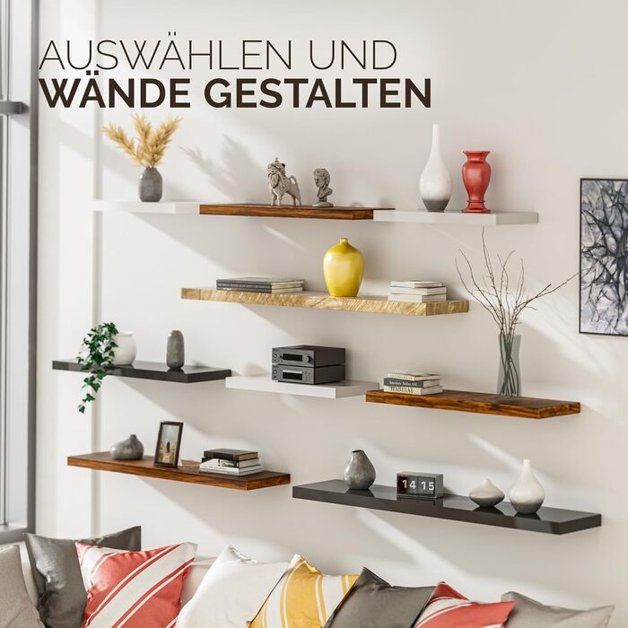 Настінна полиця Casaria, дерево, темний дуб, полиця з кронштейном, вантажопідйомність 15 кг, підвісна полиця, кухня, вітальня, коридор, плаваюча настінна полиця, книжкова полиця, плаваюча полиця, 90 см, 1 темний дуб