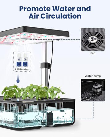 Гідропонна система вирощування iDOO, 12 стручків кімнатного травяного саду з автоматичним таймером, розумний сад зі світлодіодною лампою для рослин і вентилятором, регульований по висоті садовий набір трав, чорний