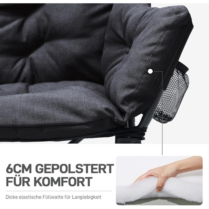 Складаний кемпінговий стілець EVER ADVANCED, ширина 145 см, для 2 осіб, розкладний диван, вантажопідйомність 400 кг, товсто м&39який розкладний стілець, 2-місний, висока спинка, надзвичайно широкий, для використання на вулиці, в саду, на балконі, в приміщ