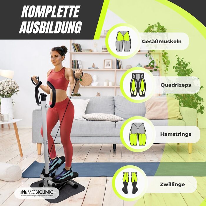 Степер Mobiclinic з кермом, регульована висота, РК-монітор, регульована інтенсивність, нековзні педалі, покроковий тренажер, компактний, домашнє тренування, Step-Pro