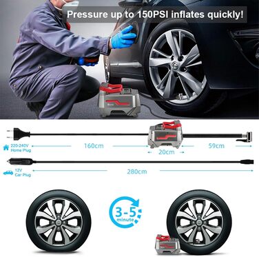 Портативний компресор REESIBI 10 бар, з цифровим дисплеєм, підключення 12В 230В для транспортного засобу/автомобіля