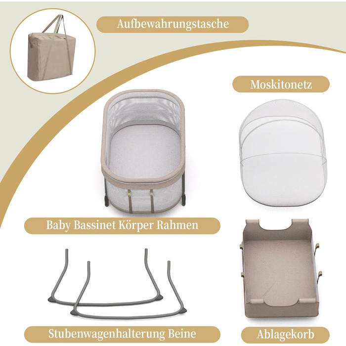 Дитяче ліжечко XJD Baby, складне дитяче ліжечко 2 в 1, колиска з кошиком для зберігання, дорожнє ліжечко з м&39яким матрацом, сумка для перенесення, москітна сітка, дитяча колиска для дітей від 0 до 6 місяців, від народження до 10 кг, хакі-хакі-1