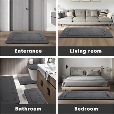 Комплект килимків для ванної кімнати, 3 предмети, піна з ефектом пам&39яті, нековзний та вбираючий, можна прати, м&39який та швидковисихаючий, килимок для душу, туалету та ванни, сірий, 120 x 50 см 50 x 80 см 50 x 60 см