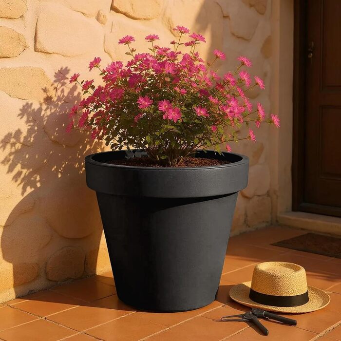 Пластиковий квітковий горщик Spetebo XXL антрацитового кольору - 58 см - круглий кашпо для використання в приміщенні та на вулиці - садовий квітковий горщик, кашпо, кашпо