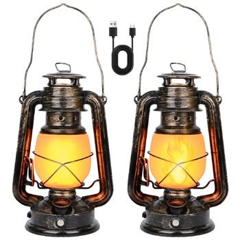 Світлодіодні старовинні ліхтарі, 2 шт. реалістичний мерехтливий полум&39яний підвісний ліхтар із сенсорним вимикачем, зарядка через USB, антикварний металевий ліхтар для приміщень, відкритого саду, кемпінгу, патіо, ганку