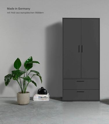 Шафа mokebo Герой одягу (80x180x51 см) з 2 шухлядами та 4 відділеннями, шафа, шафа для передпокою або комора для спальні чи гардеробної з дерева чорного антрацитового кольору, ширина 80 см З вішаком для одягу та відділеннями