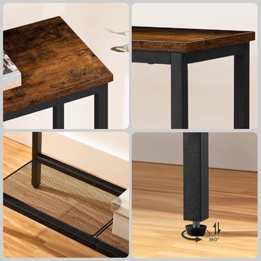 Вузький консольний столик HOOBRO з полицями, 75 x 24 x 75 см, бічний столик, столик для передпокою, вітринний столик, диван-столик, для входу, передпокою, вінтажний коричнево-чорний EBF74XG01 Вінтажний коричневий чорний