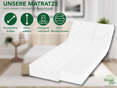 Матрац DREAMSTAR Ergo Flex Duo 7-зонний 90x200 см H2 та H3 Ергономічний матрац з холодної піни Гіпоалергенний та антибактеріальний Знімний та пральний чохол Oeko-Tex (16 см, 90 x 200 см) 90 x 200 см H2 та H3