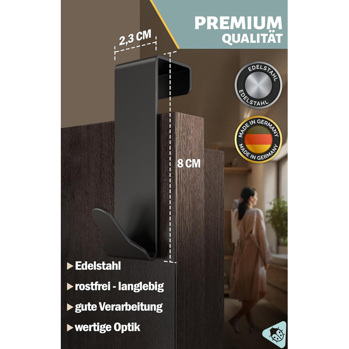 Дверні гачки Menz Premium в комплекті з 6 шт. - Чорні дверні гачки для підвішування з високою несучою здатністю - Функціональні дв