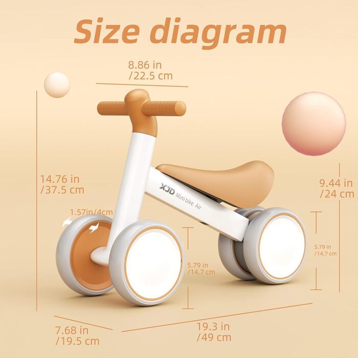 Дитячий беговел XJD від 1 року, іграшка-балансир для дитини 10-24 місяців, беговел без педалей з 4 колесами для хлопчиків і дівчат