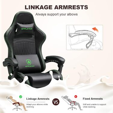 Ігрове крісло GTPLAYER, ергономічне ігрове крісло, стілець для роботи, гоночне крісло для ПК з підставкою для ніг, динаміки, музика, офісне крісло, витримує до 150 кг, зелений