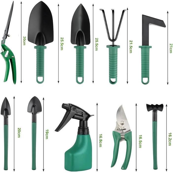 Набір садових інструментів з нержавіючої сталі, 10 предметів. Комплект для догляду за садом, набір для роботи в саду з кейсом, набір для розсади, ручні садові інструменти, ідеальний подарунок для садівників та садівниць.