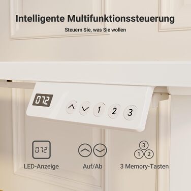 Стіл Claiks з регульованою висотою 120x60 см, стіл з електричним регулюванням висоти, стіл для роботи сидячи/стоячи з 2 гачками та 3 функціями пам&39яті, регульований комп&39ютерний стіл для роботи стоячи, стіл для роботи стоячи, білий 120 x 60 см