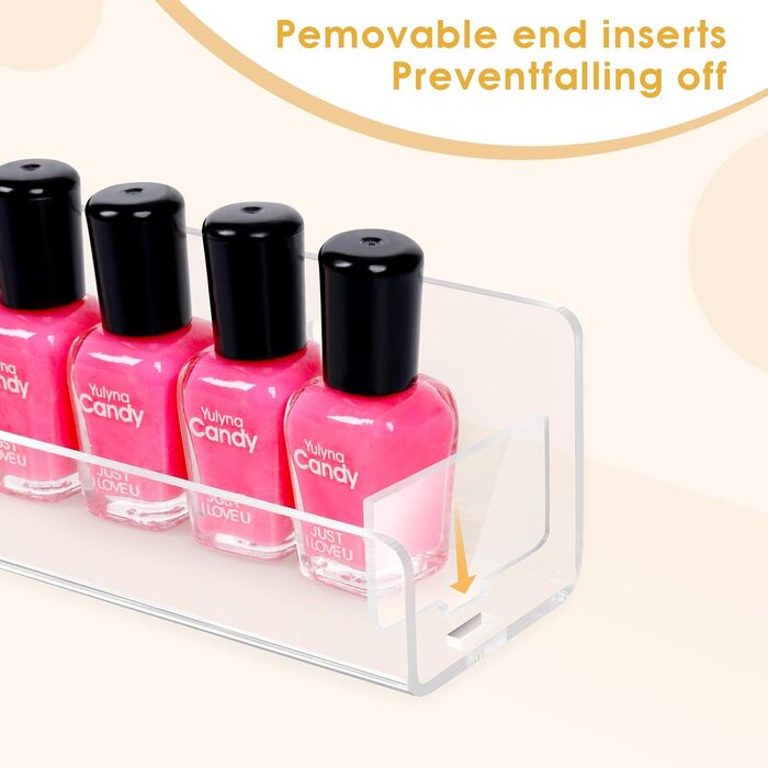 Настінна полиця для акрилового лаку для нігтів з 6 предметів, стійка для фарб, настінна косметична вітрина з протиковзкими вставками, на 90 флаконів (15 дюймів)