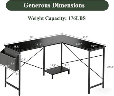 Подібний стіл, 127,7 см, двосторонній комп&39ютерний стіл, кутовий ігровий стіл з підставкою для процесора та сумкою для зберігання, міцний металевий каркас, робоча станція для ПК для домашнього офісу, чорний