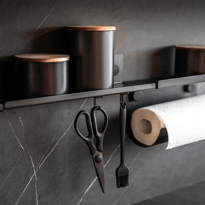 Контейнер для зберігання WENKO Mio, 1,0 л, круглий контейнер з боросилікатного скла з кришкою з акацієвого дерева, герметичне ущільнення завдяки силіконовому кільцю, Ø 11 x 14,5 см, чорний