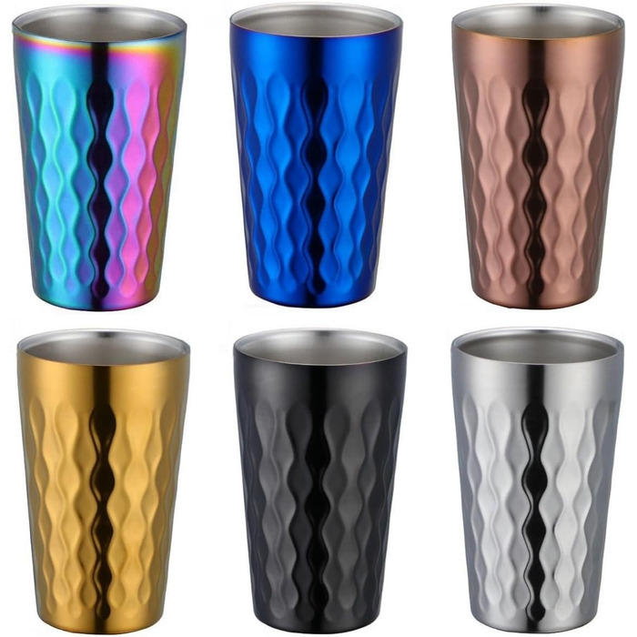 Двостінні чашки для води з нержавіючої сталі, 330 мл, штабельовані, ізольовані, для кемпінгу та використання на природі, срібні, 6 шт.