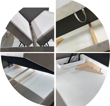 Ліжко-бокс Liam без узголів&39я 120 x 200 см 2 шт. Топпер для ліжка 5 см Безкоштовний бежевий велюр без ніжок Спальна поверхня 3 см 123/143/163/183/203 см (Riviera 91 - сірий, 120x200) 120x200 Riviera 91 - сірий