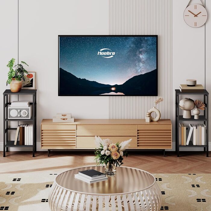 Полиця-драбина HOOBRO, окремостояча полиця, 3-рівнева книжкова полиця, поперечна конструкція, багатофункціональна полиця для зберігання, міцний металевий каркас, індустріальний стиль, для вітальні, спальні, кабінету EBB80CJ01G1 Чорна 40 x 30 x 81 см