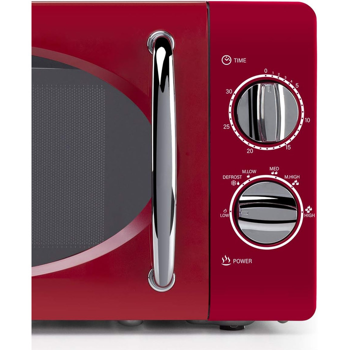 Мікрохвильова піч ємністю 20 літрів, 6 рівнів потужності, таймер до 30 хвилин, вінтажний дизайн, 700 Вт, сталь, червоний, 2020 -