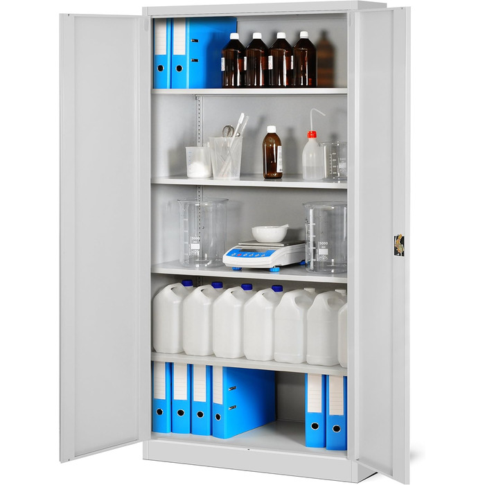 Металева шафа Jan Nowak Jan 185 x 90 x 40 см - Металева шафа для документів, що замикається, з 2 дверима, багатофункціональна шафа з 5 полицями, офісна шафа зі сталі з порошковим покриттям - сіра 185 см x 90 см x 40 см