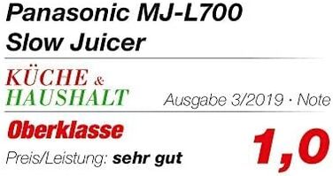 Повільна соковижималка Panasonic MJ-L700KXE, електричний прес для фруктів, вичавлювання соку з цілих фруктів і овочів, отвір 75 мм, тонкий дизайн, безпечний і практичний, чорний, матовий чорний одинарний