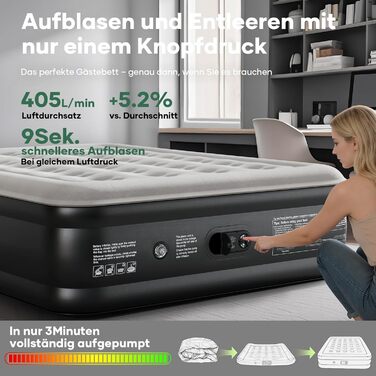 Самонадувальний надувний матрац OlarHike, гостьове ліжко, надувний матрац, намет-диван, двомісний надувний матрац, самонадувальний надувний матрац для кемпінгу або домашнього використання - 200 x 140 x 46 см стандартна висота 46 см чорний, компактний, 2 о