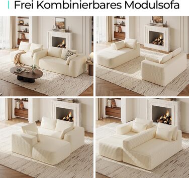 Кутовий диван LINSY HOME зі сном - Модульний розкладний диван з вельвету 270 см, L-подібний диван, 3-місний диван з пуфом, секційний диван для вітальні, не потребує складання, бежевий вельвет