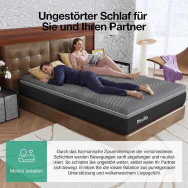 Матрац Novilla Coolmax 140x200 см 7-зонний матрац з холодної піни з гелем та зеленим чаєм, з охолоджувальною тканиною, H3 та H4 середньої жорсткості, висота 30 см, сертифікований Oeko-Tex, дихаючий чохол, який можна прати, 140 x 200 см 30 см