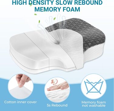 Ортопедична подушка Elviros з піни з ефектом пам&39яті, подушка для зняття болю в шиї, подушка для сну, ергономічна подушка для шиї, подушка для підтримки шиї, подушка проти хропіння для сну на боці та животі, темно-сіра, 53,5 x 37,5 x 11,5/14 см