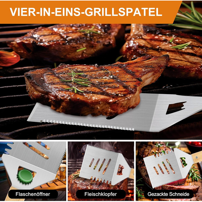 Набір інструментів для гриля барбекю, 4-предметний набір інструментів для гриля з нержавіючої сталі для грилювання на свіжому повітрі, кемпінгу, набір для гриля, подарунки для чоловіків на День батька, дні народження з футляром для зберігання, загальний
