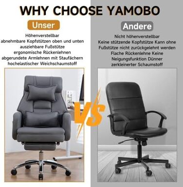 Крісло керівника з функцією відкидання спинки та підставкою для ніг - Ергономічне офісне крісло з регулюванням висоти, підтримкою для голови та попереку, висока спинка з дихаючої штучної шкіри чорного кольору, для домашнього офісу та офісу, темно-сірий ко