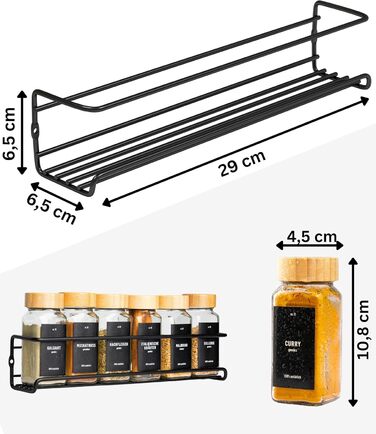 Настінна підставка для спецій Deco haus (свердління не потрібне) З 24 БАНКАМИ ДЛЯ СПЕЦІЙ ТА ЕТИКЕТКАМИ - Підвісна підставка для спецій, набір з 4 шт. - Настінний тримач для спецій - Клейкі підставки для спецій для дверцят шаф - Органайзер для підставок дл
