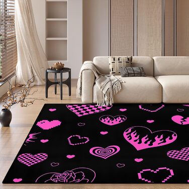 Килим HOSIMA з різноманітними фіолетовими сердечками, м&39який, нековзка основа, короткі килимки для дитячої кімнати, кухні, спальні, нековзний килимок для підлоги, короткий ворс, пухнастий килимок (150 * 200) Love 150*200