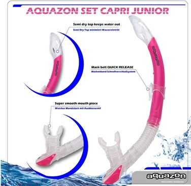 Високоякісний набір для сноркелінгу, набір для дайвінгу, набір для плавання, маска для сноркелінгу із загартованими лінзами, трубка з напівсухим верхом для дітей та підлітків віком 7-12 років, рожевий