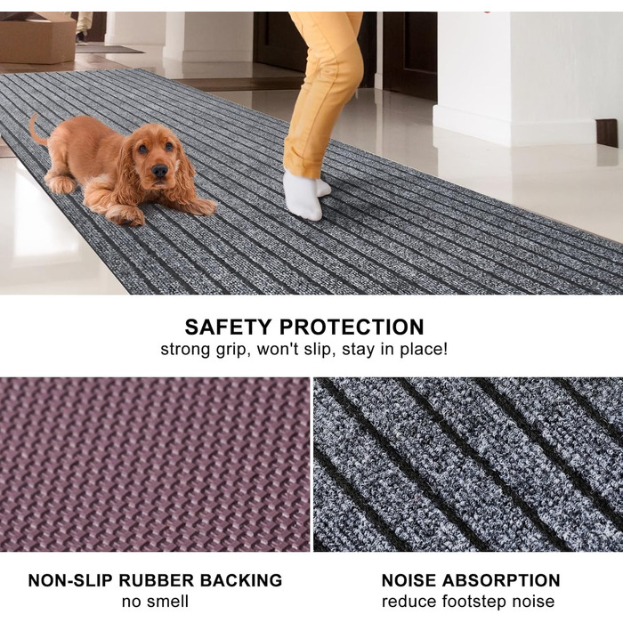 Доріжка з гумовою основою, нековзна, для внутрішнього та зовнішнього використання, для коридорів, нестандартні розміри, для вхідних зон, балконів, патіо, кухонь, гаражів, сходів, пралень