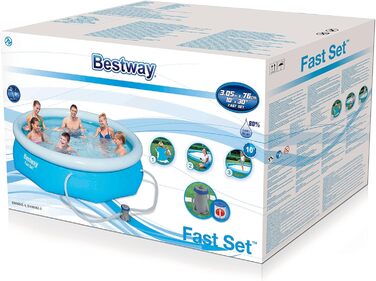 Басейн Bestway Fast Set з фільтруючим насосом, 305 x 76 см, синій 305x76 см Синій Одинарний