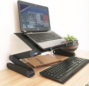 Регульований складаний столик для ноутбука MacBook Air/Pro, Dell HP та інших, портативний, багатофункціональний, ергономічний, з вентиляцією, підставка для планшета/телевізора, тримач для книг, 480*260 мм (стандартний), чорний