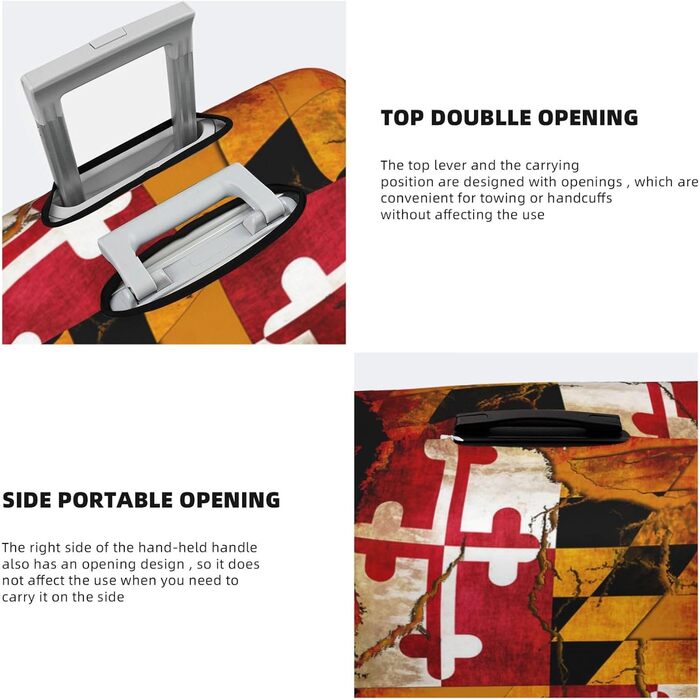 Чохол для валізи з дерева, прапор штату Меріленд, міцний захист для багажу, підходить для валіз розміром 45.7 - 81.3 см, малий, Чорний