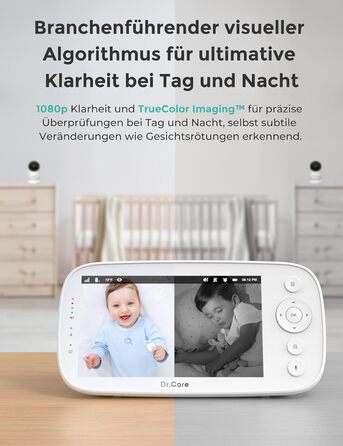 Радіоняня Dr.Care NovaView з камерою - 5-дюймовий дисплей 1080P, наднизьке випромінювання, акумулятор 5000 мАг, нічне бачення, VOX