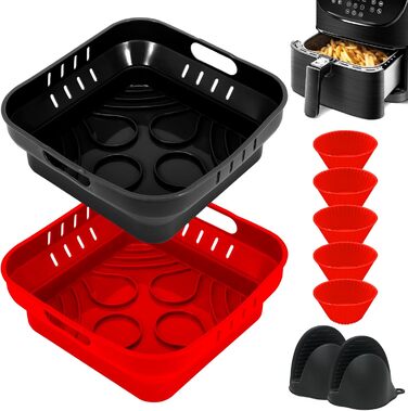 Силіконова форма 22 см для фритюрниці, аксесуари для фритюрниці 4 шт. Силіконова форма для випічки COSORI 5.5 л, Russell Hobbs 4L, Cecotec 6L, силіконова форма, силіконова вставка Аксесуари для фритюрниці Аксесуари для фритюрниці