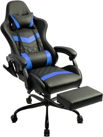 Ігрове крісло Delman, гоночне крісло, офісне крісло, комп&39ютерне крісло, масажне крісло з 6 точками вібрації, крісло керівника, штучна шкіра, ергономічна підставка для ніг 12-0037 (синє)