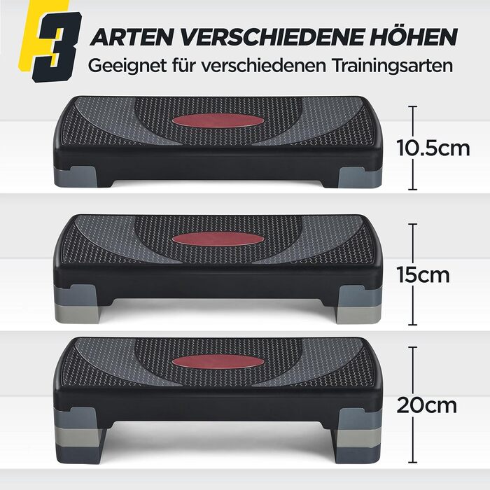 Стьобана дошка Yaheetech Фітнес-аеробний степпер з регульованою висотою степ-лавкою з 3 рівнями (10/15/20 см) нековзне тренажерне обладнання для офісу та дому сірий