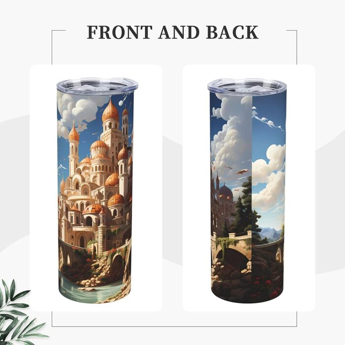 Дорожня кружка з прямою трубочкою, замок у стилі аніме, дизайн неба, підходить для кемпінгу, офісу та дому, 590 мл