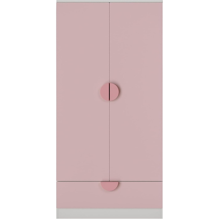 Дитяча шафа Sandnes з 2 дверима та 1 шухлядою, штанга для одягу, дитяча кімната, 123 x 60 x 40 см, рожевий/білий