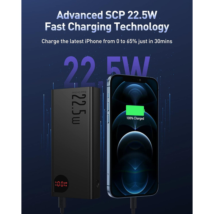 Зовнішній акумулятор, три-розетки Power Bank зі світлодіодним дисплеєм для iPhone 12 11 Xs Pro Max Mini Samsung S20 S10 і т.д., PP