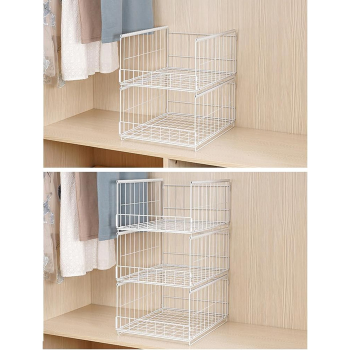 Організатор для шафи з 3 предметів, штабелювана коробка для зберігання, органайзер для шухляд шафи, металева полиця, складна система організації гардеробу для дому, білий, великий