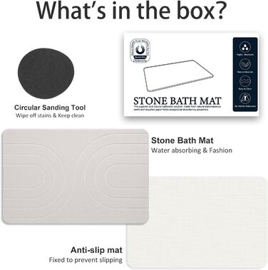 Килимок для ванної Feilifan з каменю діатомовий килимок, швидковисихаючий діатомовий килимок для душу, водопоглинаючі кам&39яні килимки для ванної кімнати та кухні, легко миється (59,7 x 38,1 x 1 см, білий)
