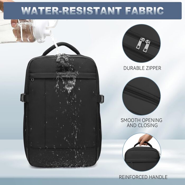 Рюкзак Lossga для ручної поклажі 40x30x20 для Ryanair, рюкзак для ручної поклажі з наскрізною кишенею, невеликий дорожній рюкзак з кишенею проти крадіжки для чоловіків та жінок, 14-дюймовий ноутбук 40x30x20 см (24 л), вуглецевий чорний