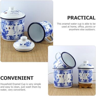 Емальована кружка 500 мл з кришкою та ручкою, синя вінтажна чайна кружка з товстої, безпечної для харчових продуктів емалі для дому, кемпінгу та використання на природі